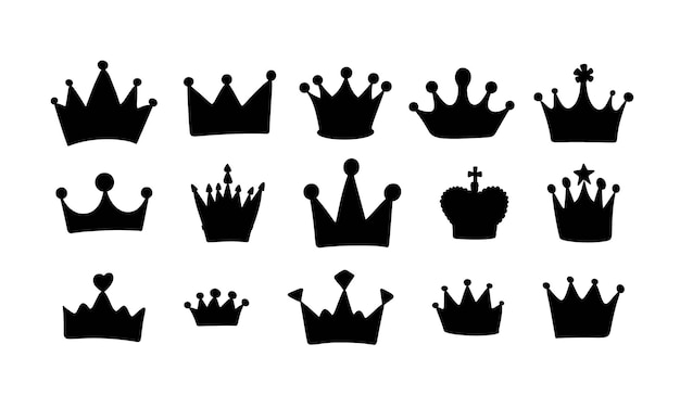 Vector big collection of crown silhouettes hand drawn vector art