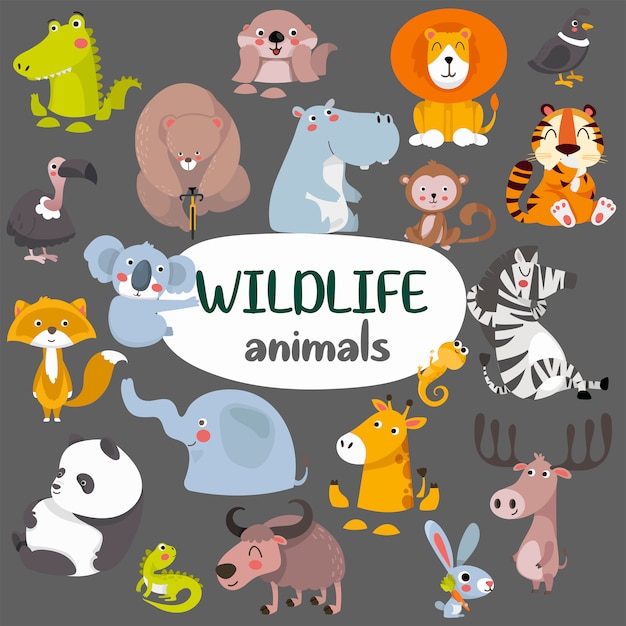 Premium Vector | Big collection of cute animals collection of wild jungle.