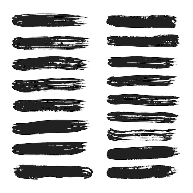 Big collection of hand drawn calligraphy brush strokes black paint texture set vector illustration