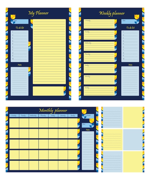 Big Collection Monthly and weekly planner organizer plan todo list and notes Vector illustration