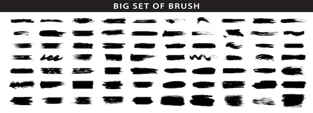 Big collection or set of artistic black paint brush strokes Vector collection of artistic grungy black paint hand made creative brush stroke set isolated on white background Vector illustration