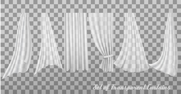 Big collection of transparent curtains. vector