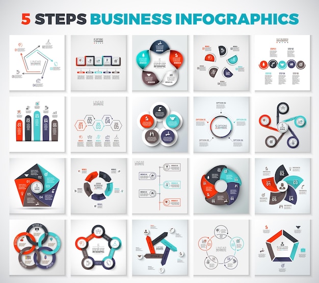 Big collection of vector arrows, pentagons, circles and other elements for infographic.