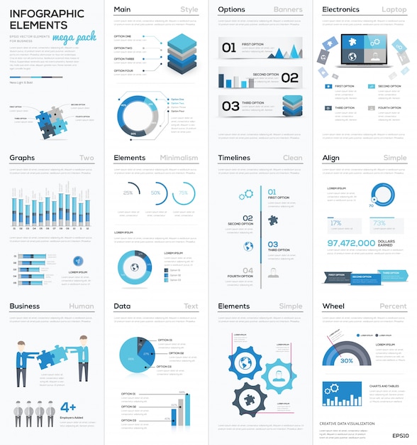 青いinfographicビジネスベクトル要素の大きなcolletion