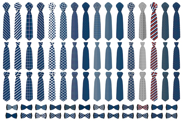 Vector big colored set neckties different types bow tie various size