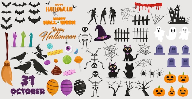 Big colored set with elements for the holiday halloween\
vector