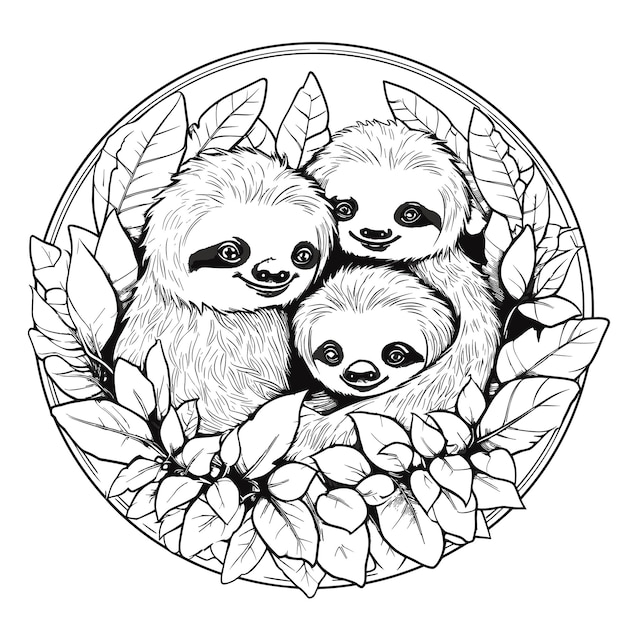 Big Coloring Page Cute Sloths Tropical Coloring Pages eps