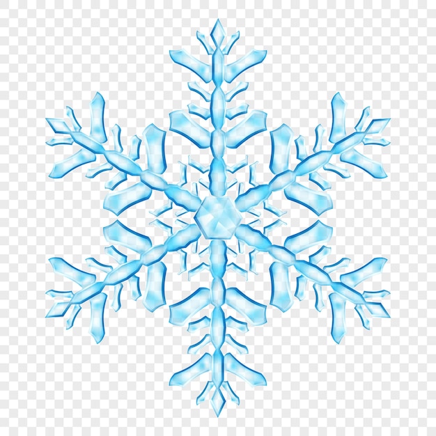 Big complex translucent Christmas snowflake in light blue colors, isolated on transparent background. Transparency only in vector format