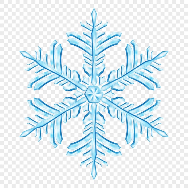 Big complex translucent christmas snowflake in light blue colors, isolated on transparent background. transparency only in vector format