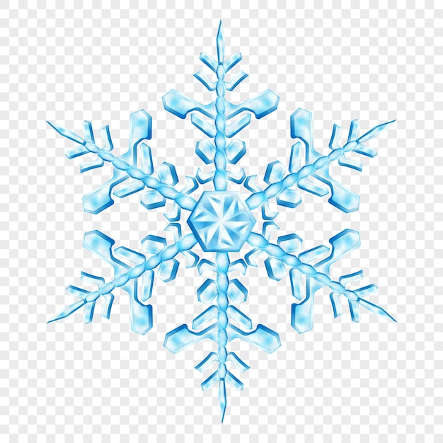 Big complex translucent Christmas snowflake in light blue colors, isolated on transparent background. Transparency only in vector format