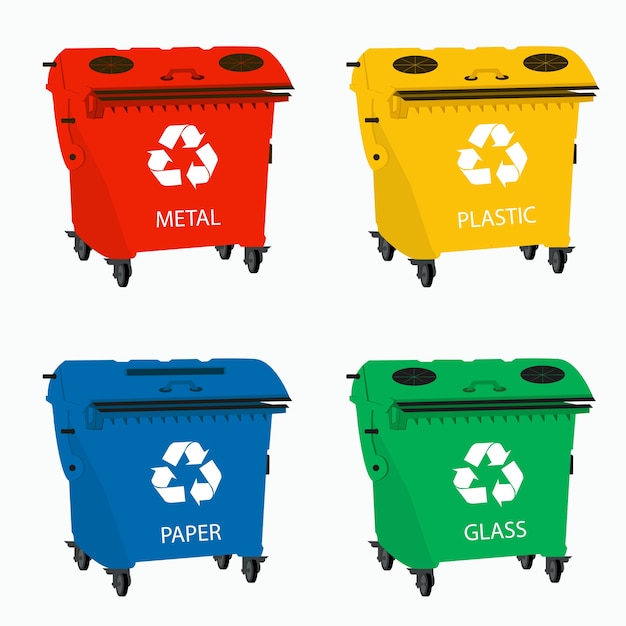 Vettore grandi contenitori per il riciclaggio dei rifiuti