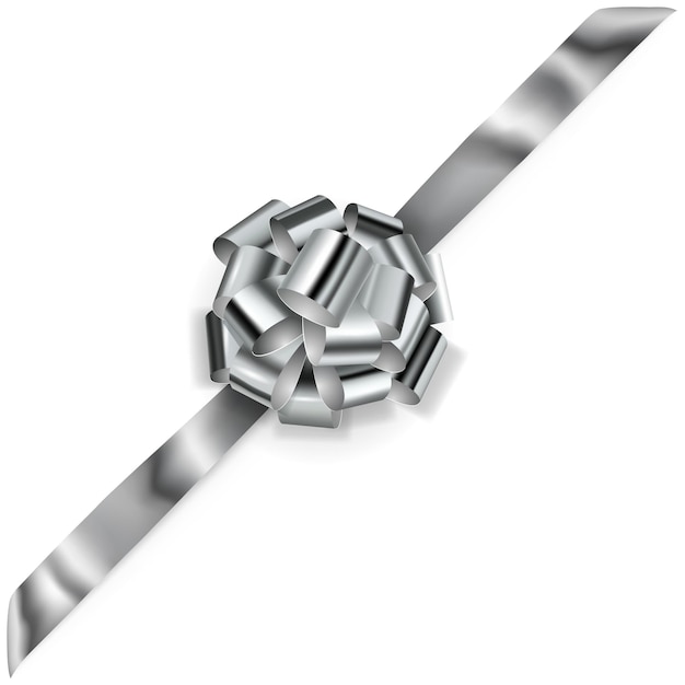 Vector big corner bow made of silver shiny ribbon