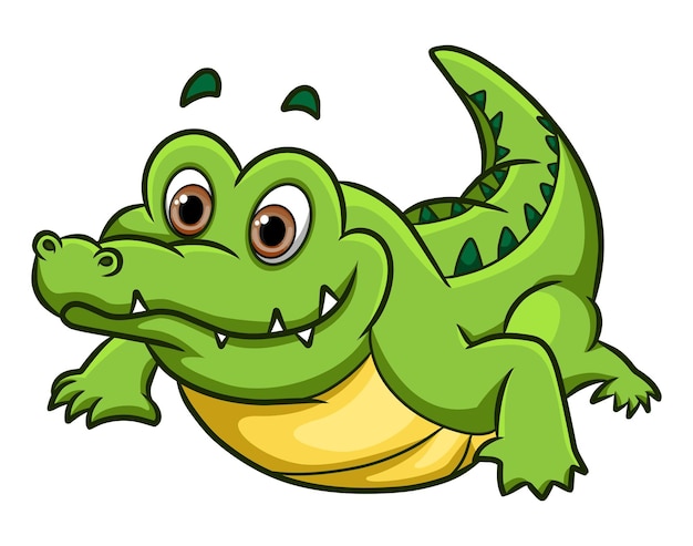 The big crocodile crawling with the happy expression of illustration