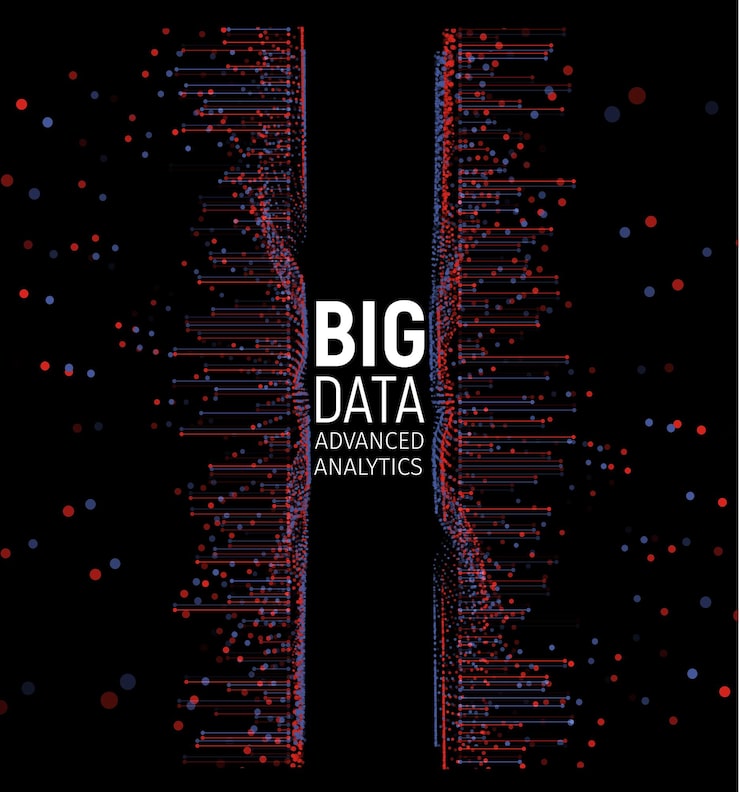 Vector big data abstract vector visualization lines and dots array big data connection complex graphic fractal element background vector illustration