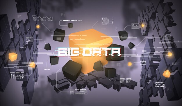 Visualizzazione astratta di big data. design estetico futuristico. big data con elementi hud.