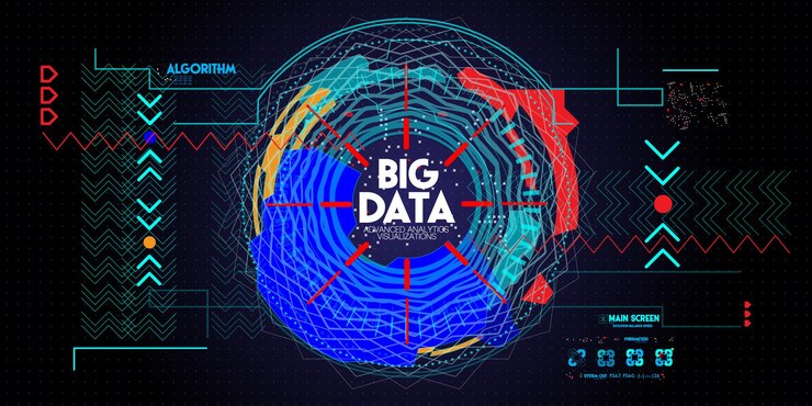 Vector big data advanced technology and visualization with fractal element with lines and dots array