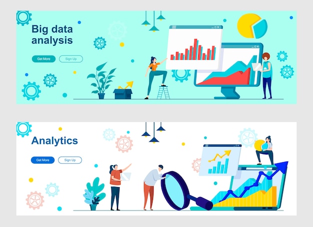 Vector big data analysis landing page set