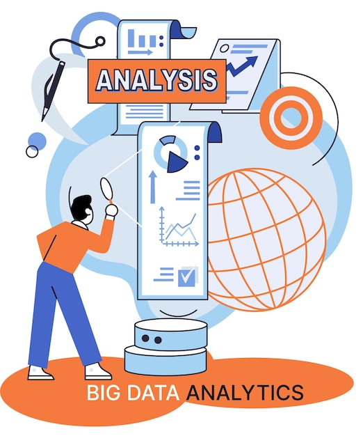 Vettore analisi dei big data processo di analisi di fonti di dati complesse per metafora di decisioni aziendali efficaci