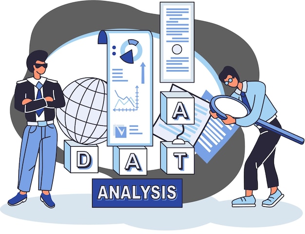 Vettore analisi dei big data processo di analisi di fonti di dati complesse per decisioni aziendali efficaci metafora