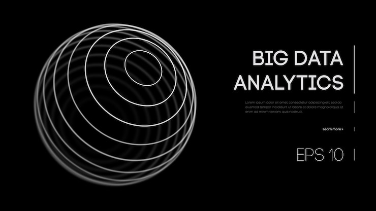 Сфера Big Data Analytics черный фон. Деловой черный дизайн. Анализ абстрактного фона аналитики. Сетка будущего цифрового вектора больших данных. Музыка Аудио фон. EPS 10.