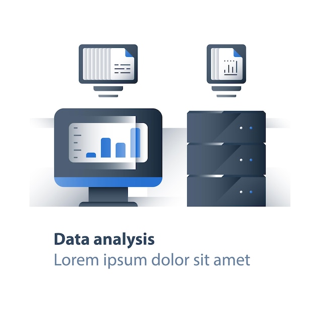 Vettore illustrazione di analisi di grandi quantità di dati