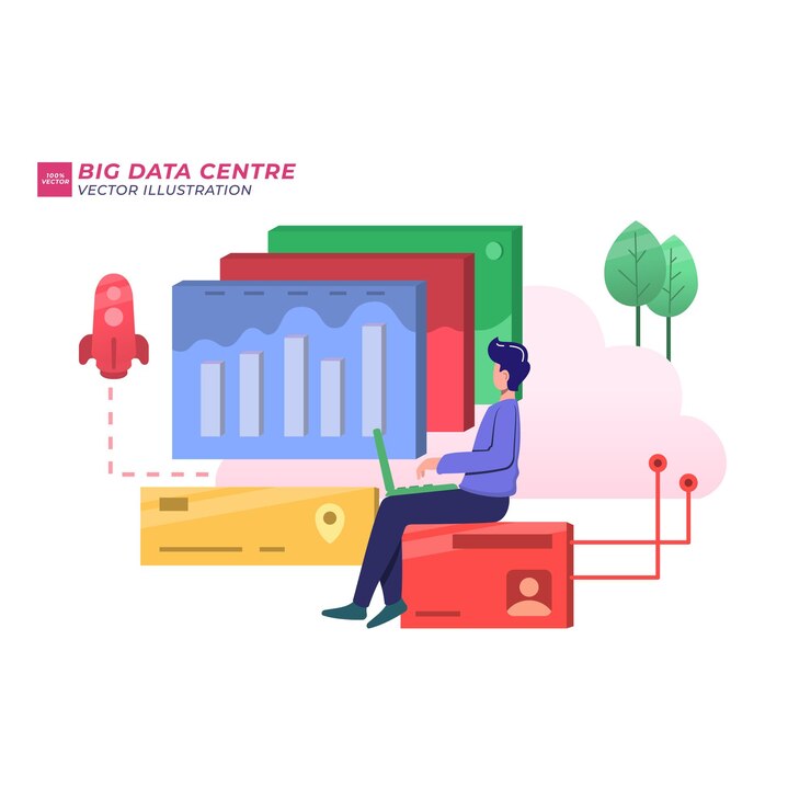 Vector big data center flat illustration