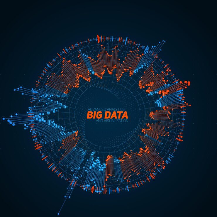 Vector big data circular visualization. futuristic infographic. information aesthetic design. visual data complexity. complex data threads graphic. social network representation. abstract graph.
