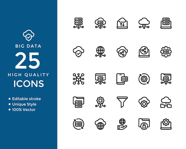 big data and cloud computing icons database server network analytics editable vector set