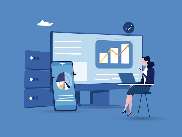 big data and cloud computingbusiness characters using remote servers to analyzing large sets of data and recognizing mistakes actionable data concept vector illustration