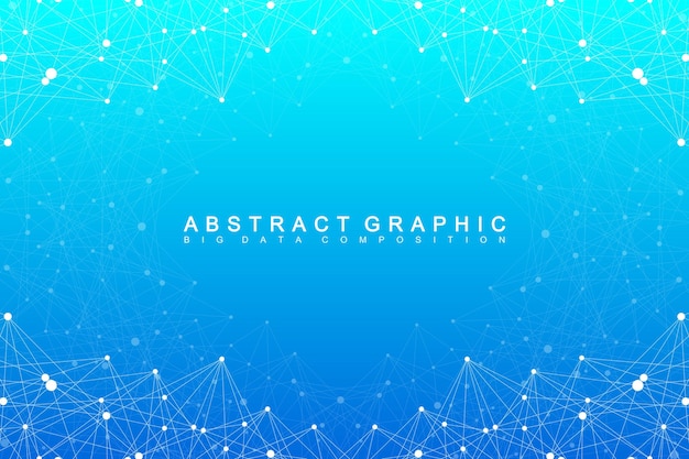 Big data-complex. Grafische abstracte achtergrondmededeling. Perspectief achtergrond van diepte. Minimale matrix met samengestelde lijnen en punten. Digitale datavisualisatie. Vectorillustratie Grote gegevens.