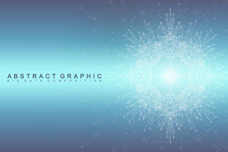Vector 빅 데이터 콤플렉스. 그래픽 추상적인 배경 통신입니다. 깊이의 관점 배경입니다. 화합물 선과 점이 있는 최소 배열. 디지털 데이터 시각화. 빅 데이터 벡터 일러스트 레이 션.