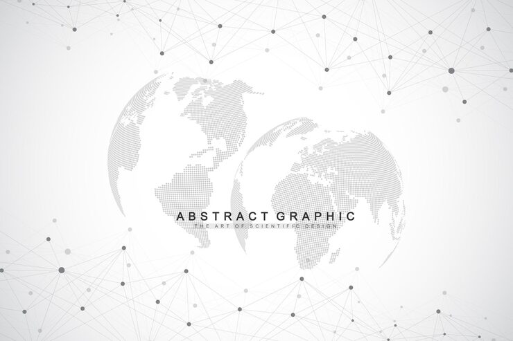 Vector big data complex world globe graphic abstract background communication perspective backdrop of depth virtual minimal array with compounds digital data visualization vector illustration big data