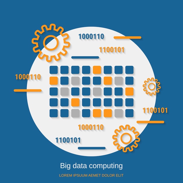 Big data computing flat design style vector concept illustration