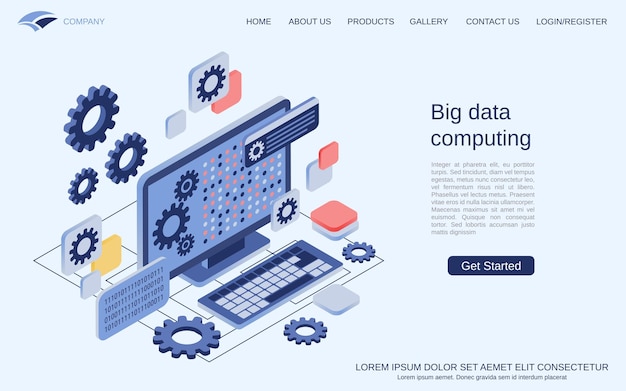 Big data computing moderne 3d isometrische vector concept illustratie