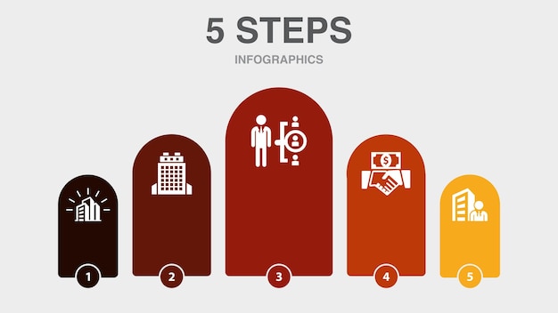 Big data database algoritmo di aggregazione dei dati icone di intelligenza artificiale modello di layout di progettazione infografica concetto di presentazione creativa con 5 passaggi