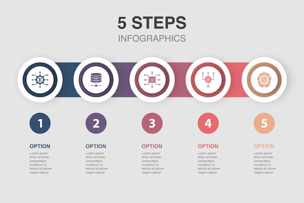 Big data Database Data Aggregation Algorithm Artificial intelligence icons Infographic design layout template Creative presentation concept with 5 steps