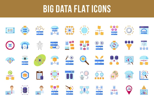 Vettore icone multicolori piatte di big data