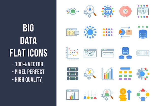 Vettore icone multicolori piatte di big data