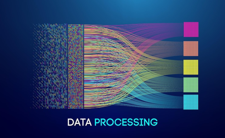 Vector big data flow technology background 3d abstract digital ai science visualization network line