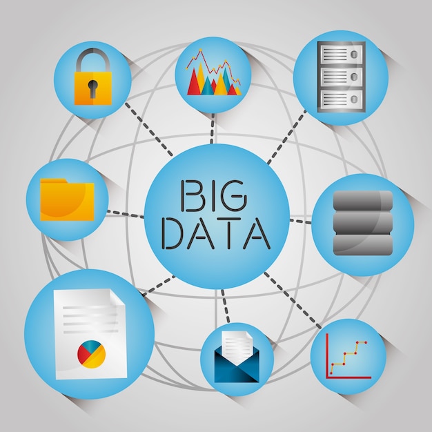 Vector big data globe analytic technology network icons