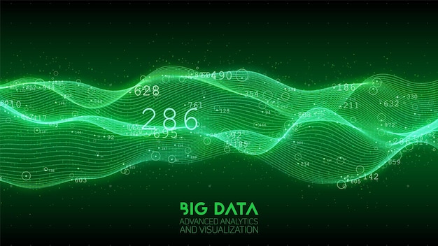 Vector big data green wave visualization futuristic infographic information aesthetic design visual data complexity complex business chart analytics social network representation abstract data graph