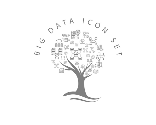 Big data icon set on white background Premium Vector