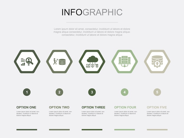 Icone di big data modello di progettazione infografica concetto creativo con 5 opzioni