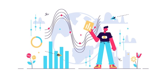 Big data  illustration. tiny person with server visualization concept. digital internet network connection with global database storage analysis. it business worker research systems file process