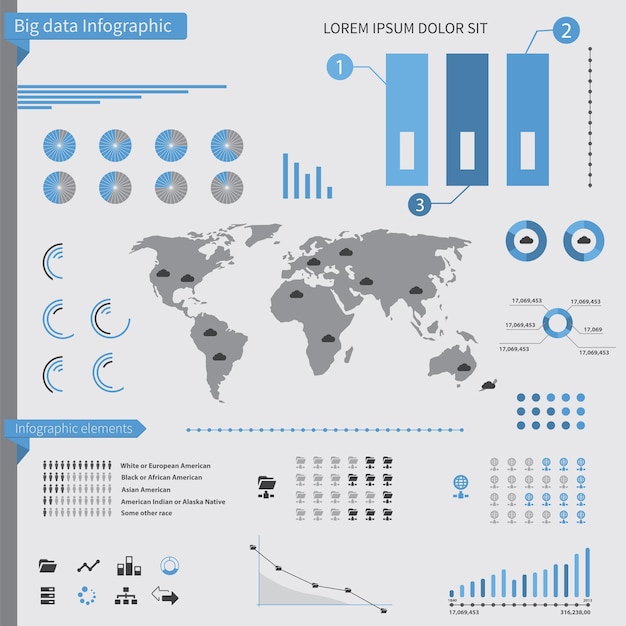 Big data infographic elementen, op witte achtergrond