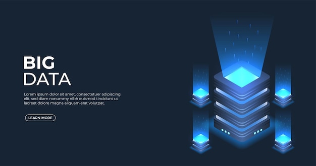 Big data isometric vector illustration server room rack technology good for website banner and la