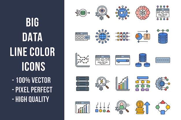 벡터 빅 데이터 라인 컬러 아이콘