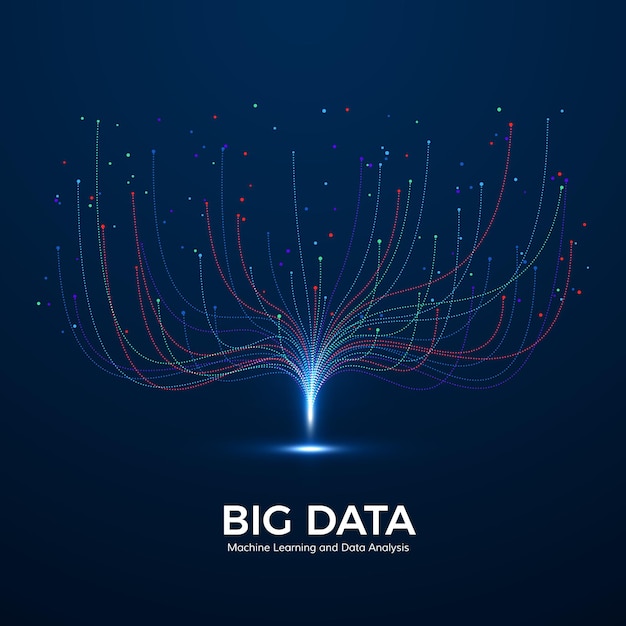 Big Data Machine Learning And Data Analysis. Digital Technology Visualization. Dot And Connection Lines. Data Flow Analyze And Processing Information.