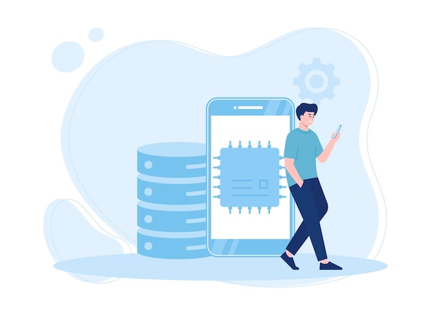 Vector big data management on mobile concept flat illustration