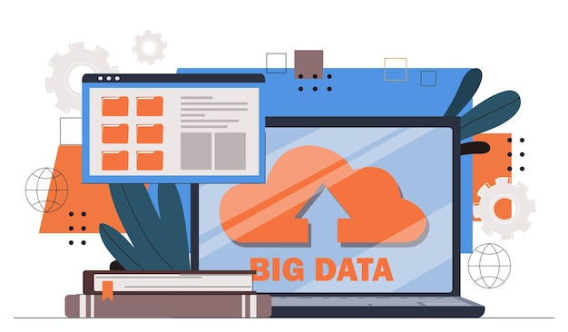 Vector big data poster elektronische documenten en bestanden uitwisseling van informatie over internet clouddienst